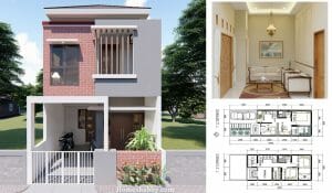 denah rumah 2 lantai ukuran 7,5m x 14m