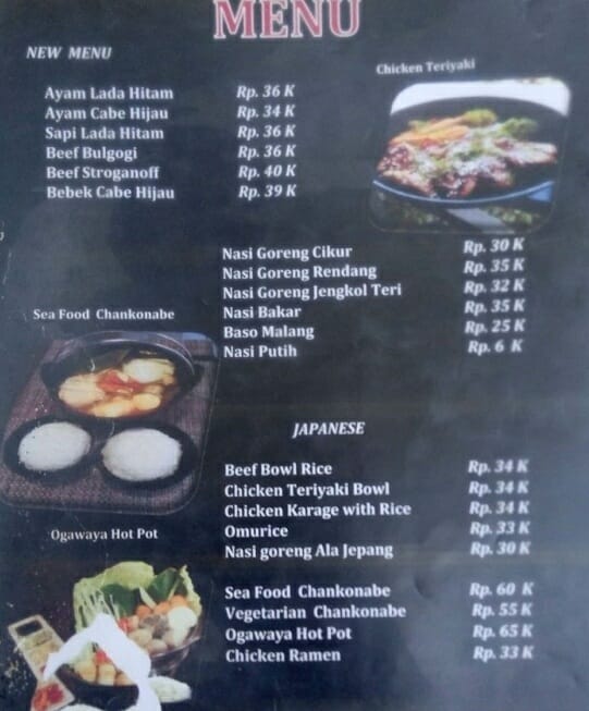 menu makanan di tafso barn cafe
