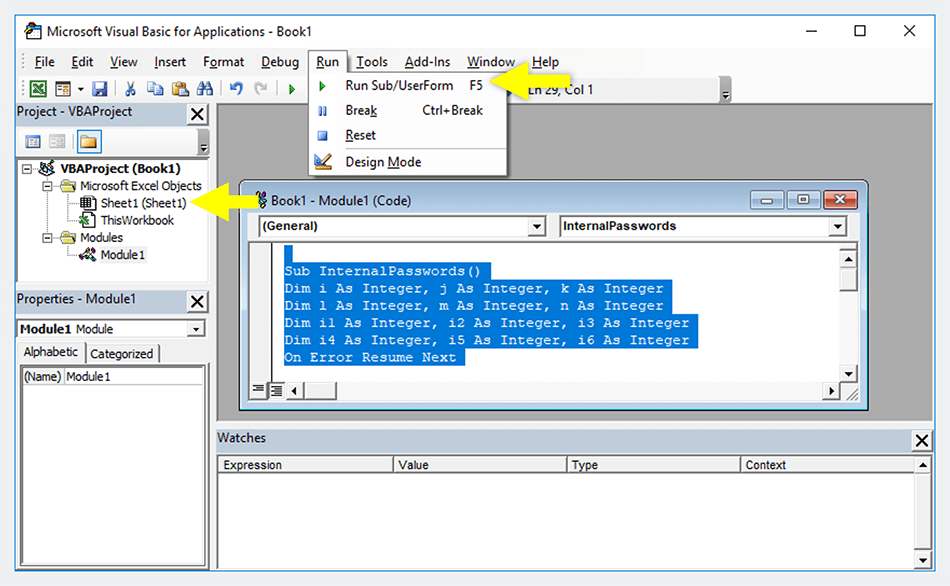 Isi Kode Perintah Hapus Password Excel